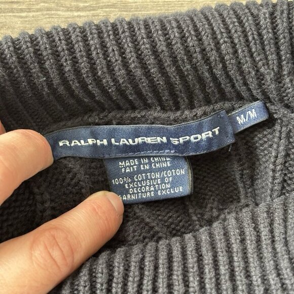 VTG Ralph Lauren Sport Turtleneck Sweater Mens M Cable Knit Pullover 90s Y2K - Picture 9 of 16